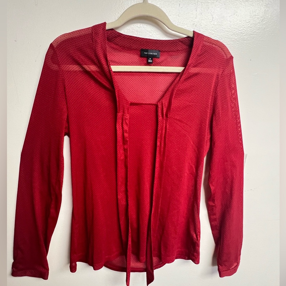 The Limited Red Sheer Tie-Front Tunic Top